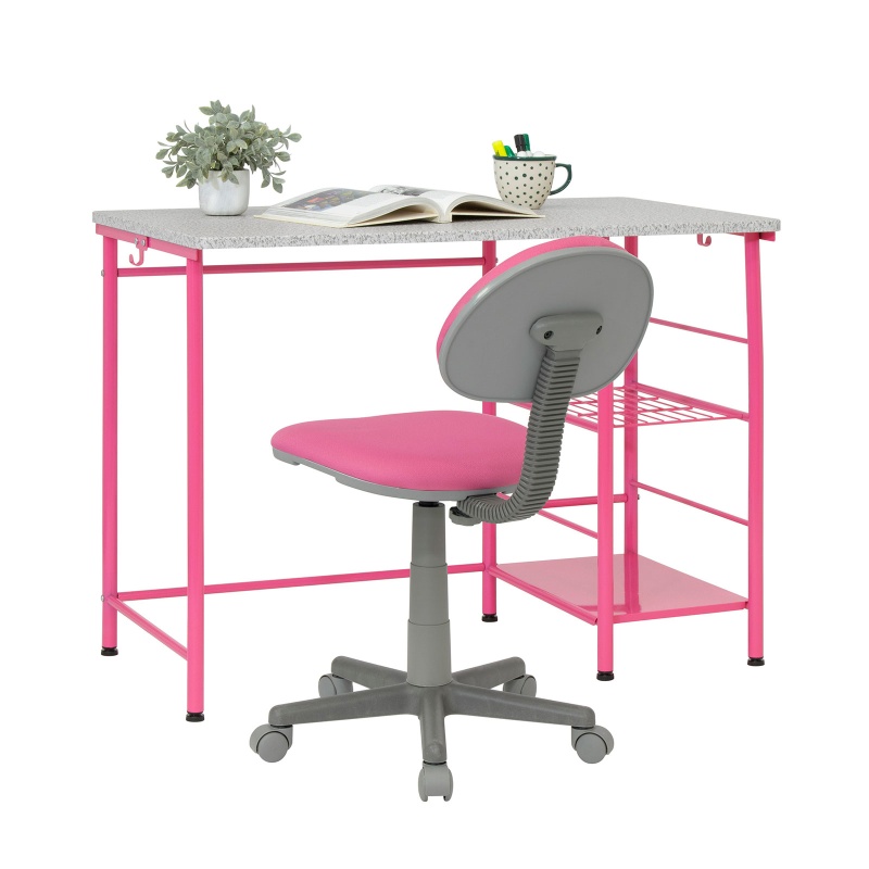 Study Zone Ii Student Desk And Task Chair 2 Piece Set In Pink/Spatter Gray