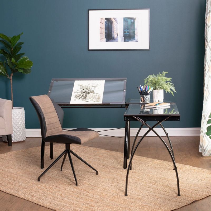 Futura LShaped Workcenter With Tilting Top Drafting Desk In Black