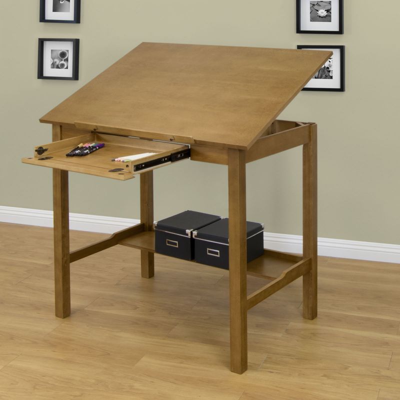 Americana Ii Wood Drafting Desk With 42" X 30" Adjustable Top In Light Oak