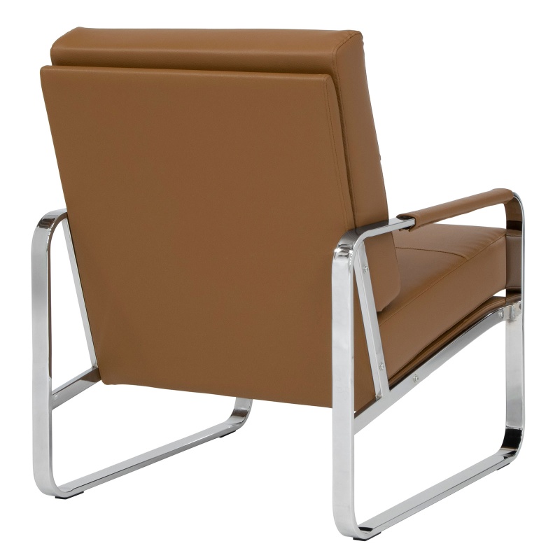 Allure Modern Accent Arm Chair In Chrome And Caramel Brown Blended Leather