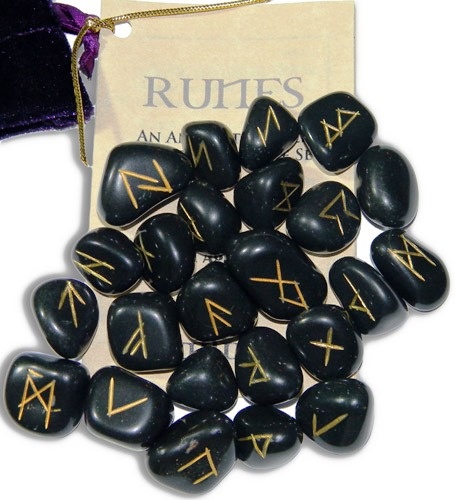Black Agate Gemstone Runes - 25 Piece Set for Protection