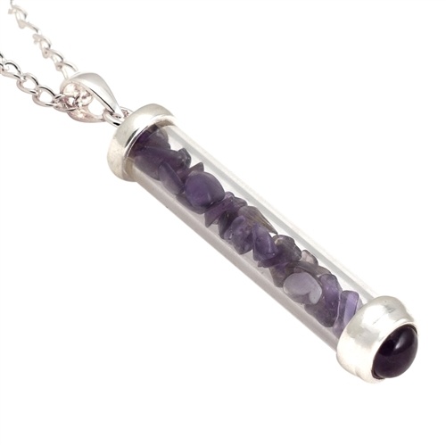 Amethyst Gem Power Vial Pendant For Healing, Intuition and Purification