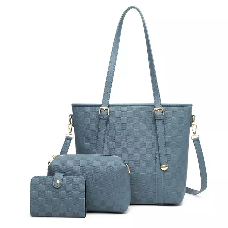 Erica Womens Handle Tote Bag (3 Piece Set) - Blue