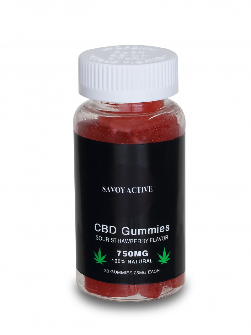 Cbd Gummies - Sour Strawberry Flavor - 750Mg Cbd - 100% Natural - 30 Gummies (25Mg Each) - Made In Usa