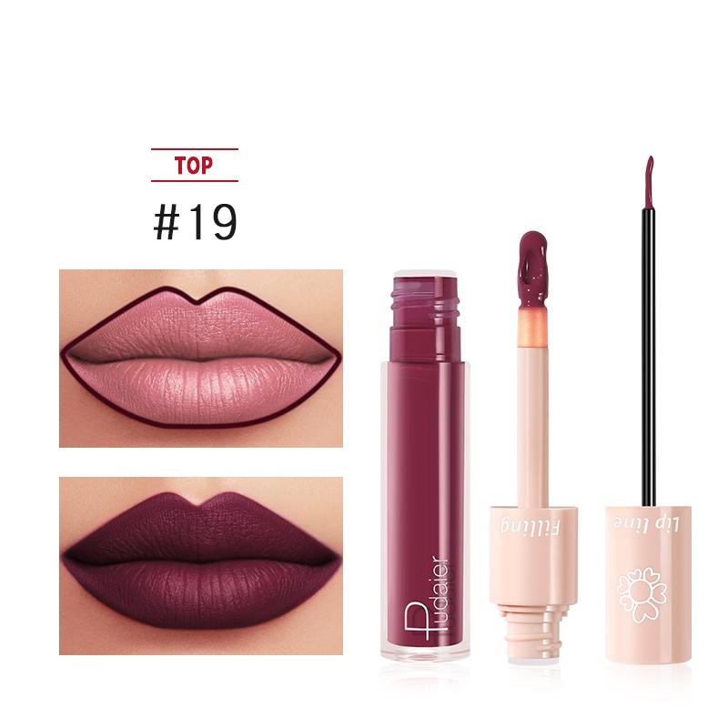 2020 New Pudaier Duo Lip Liner & Matte Liquid Lipstick - Color #19 Sangria Color 19 Size One Size