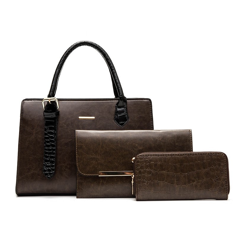 Paloma Faux Crocodile Handbag Set ( 3-Pack) - Brown