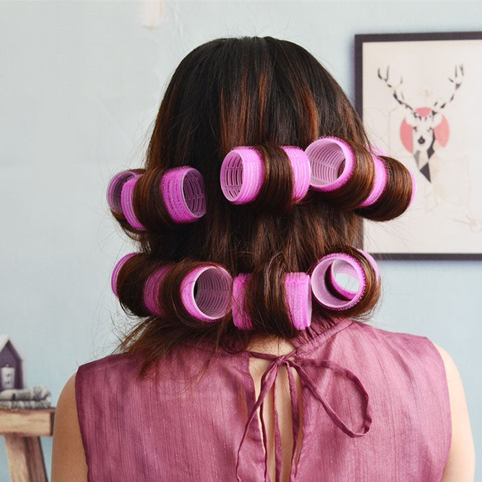 Self Grip Hair Curler Roller 24 Piece Set (12 Large, 12 Small) - Pink Color One Color Size One Size