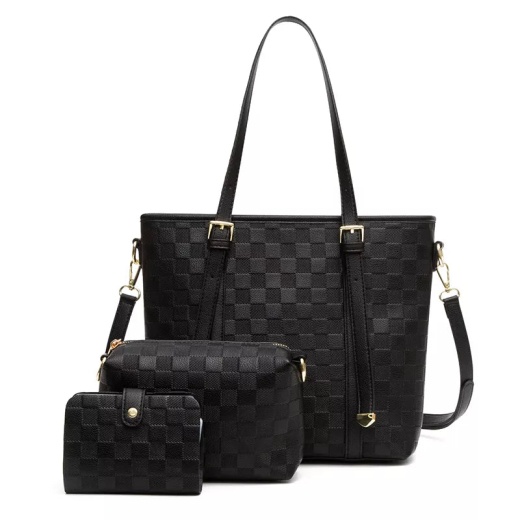 Erica Womens Handle Tote Bag (3 Piece Set) - Black