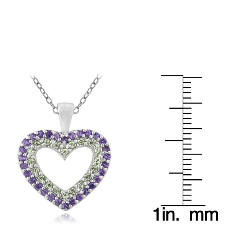 Sterling Silver 1/2Ct Amethyst & Peridot Heart Necklace