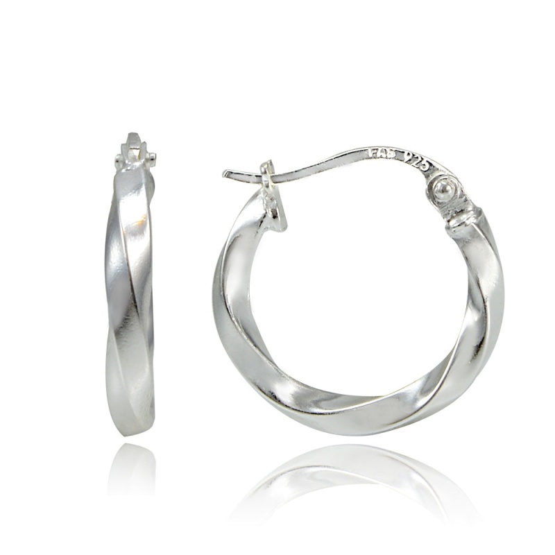 Sterling Silver Twist Round Hoop Earrings, 15Mm