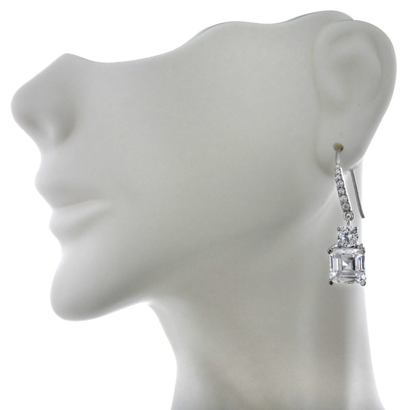 Sterling Silver Asscher-Cut Cubic Zirconia Dangle Earrings