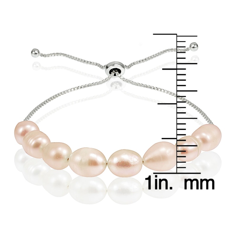 Sterling Silver Peach Freshwater Cultured Pearl Adjustable Bracelet