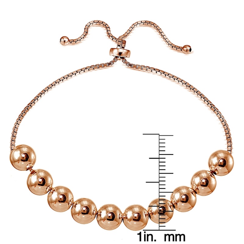 Rose Gold Flashed Sterling Silver 8Mm Bead Adjustable Bracelet