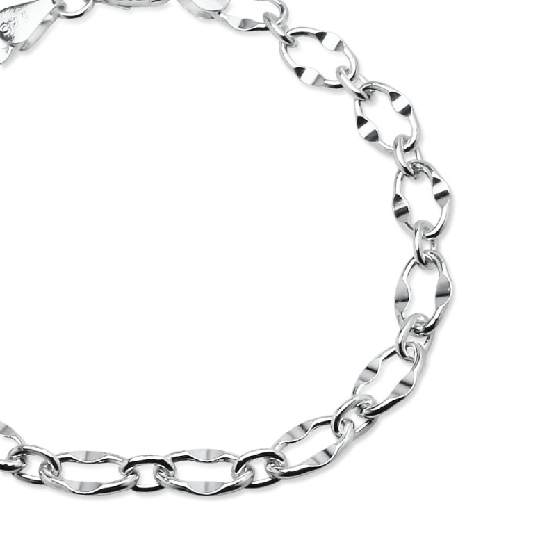 Sterling Silver High Polished Italian Dapped Oval Link Chain Bracelet, 7 Inches