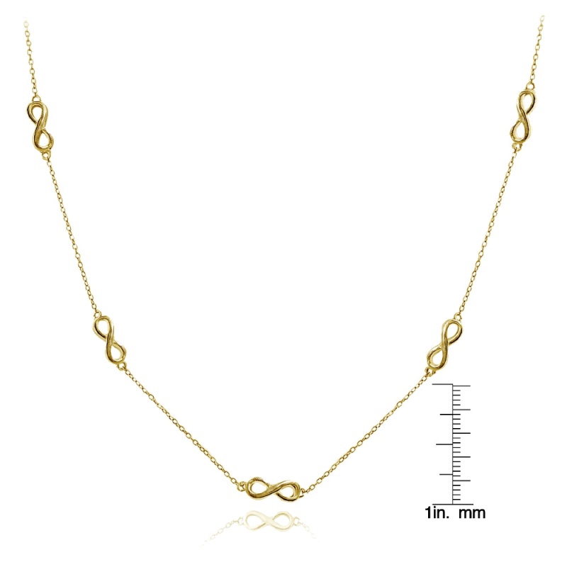 Yellow Gold Flashed Sterling Silver Polished Infinity Station Necklace, 24 Inches