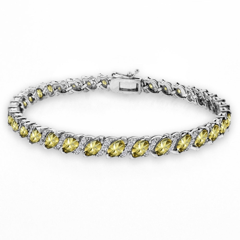 Sterling Silver Citrine Marquise-Cut 6X3mm Tennis Bracelet With White Topaz Accents