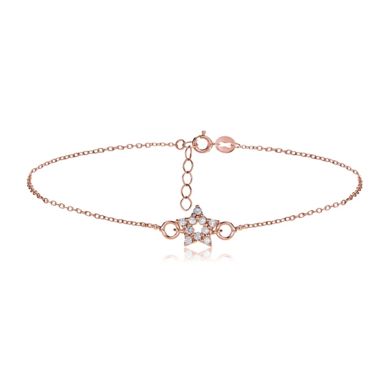 Rose Gold Flashed Sterling Silver Cubic Zirconia Star Chain Anklet