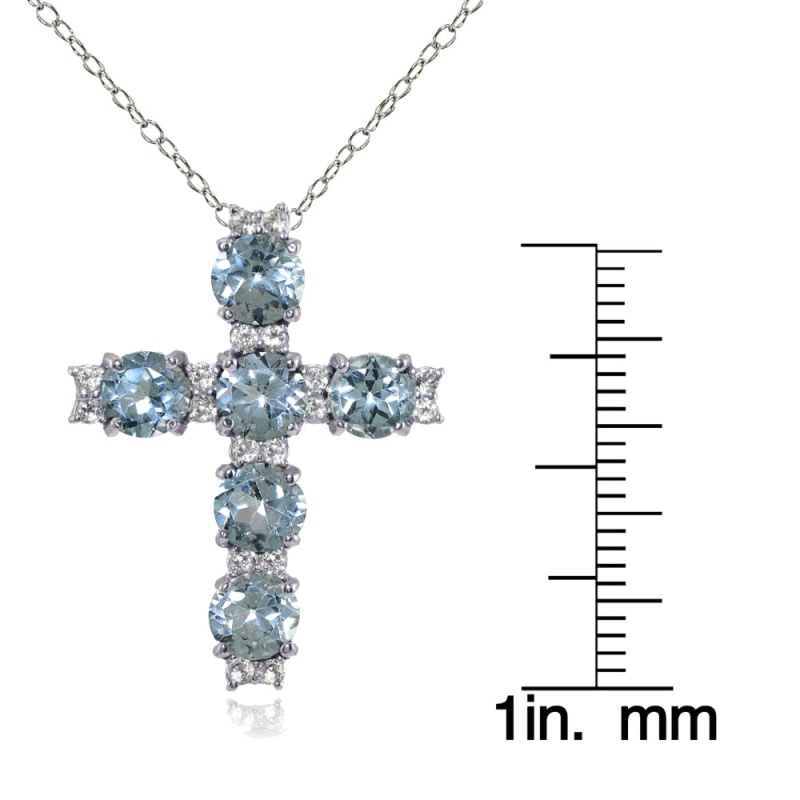 Sterling Silver Blue Topaz And White Topaz Cross Necklace