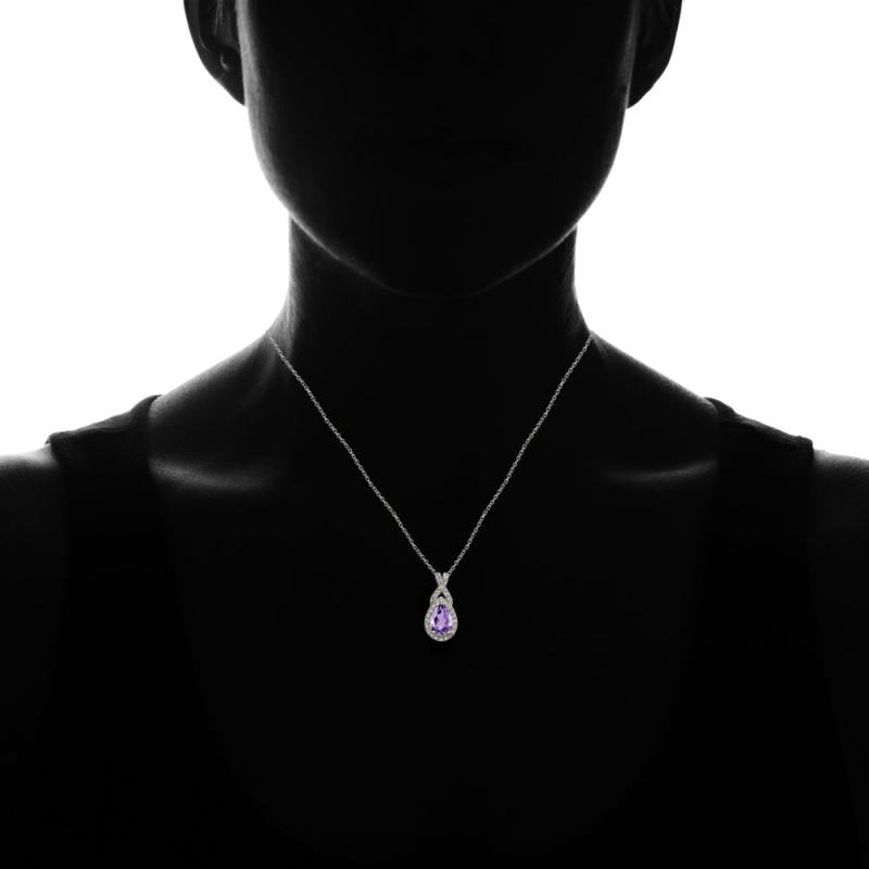 Sterling Silver Amethyst And White Topaz X And Teardrop Necklace