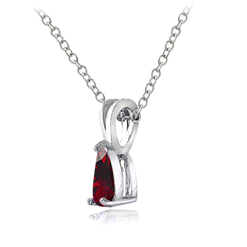 Sterling Silver Created Ruby 6X4mm Teardrop Solitaire Necklace