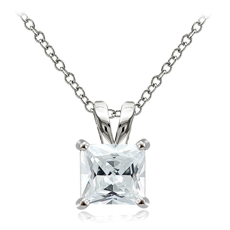Sterling Silver 5.5Ct Cubic Zirconia 10Mm Square Solitaire Necklace