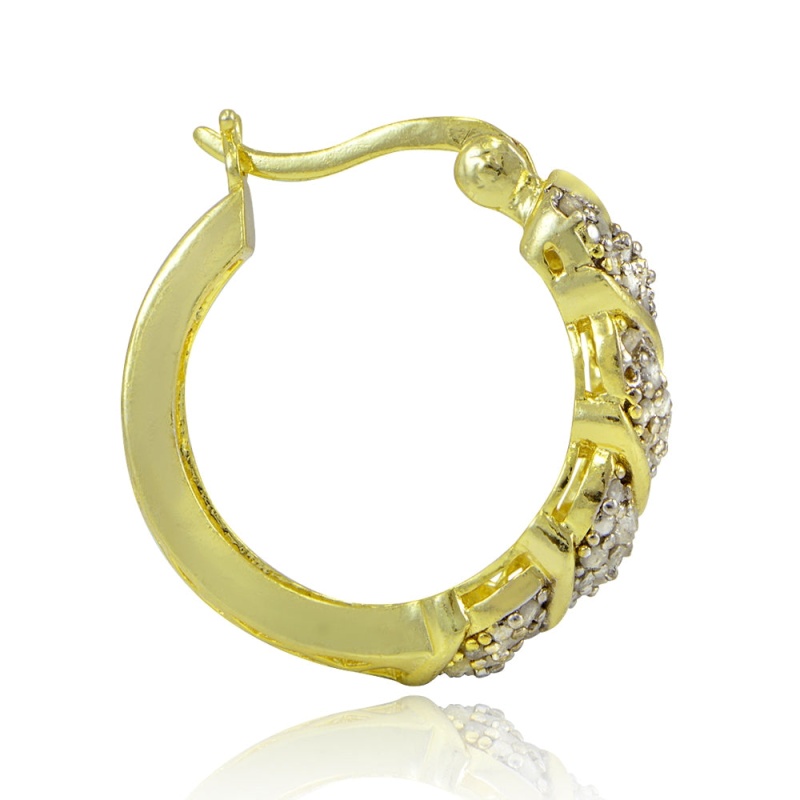 18K Gold Tone Plated 1.00Ct Tdw Diamond Fancy Hoop Earrings