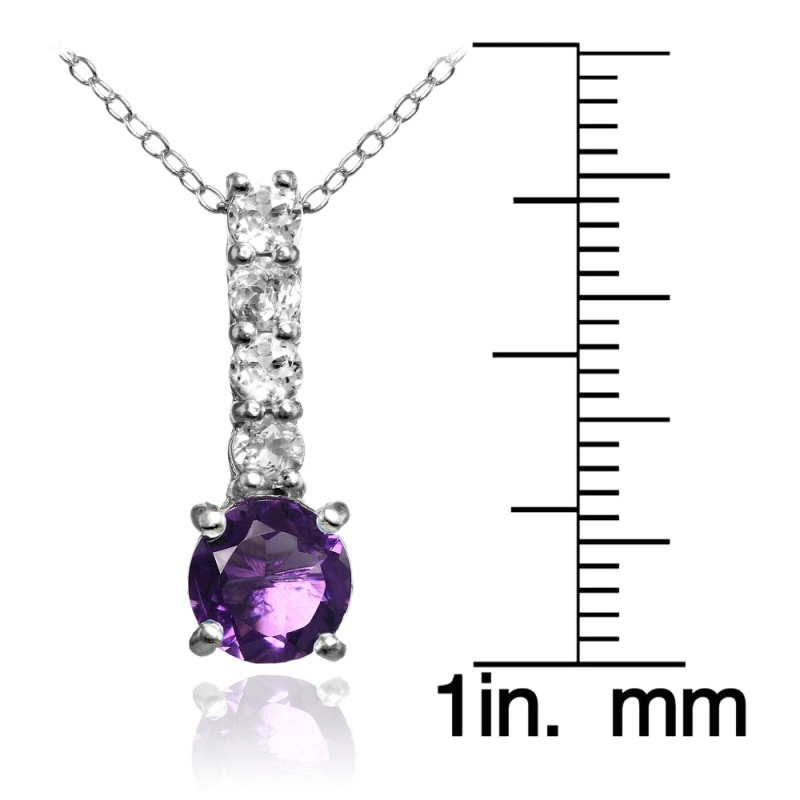Sterling Silver African Amethyst And White Topaz 5-Stone Round Drop Necklace