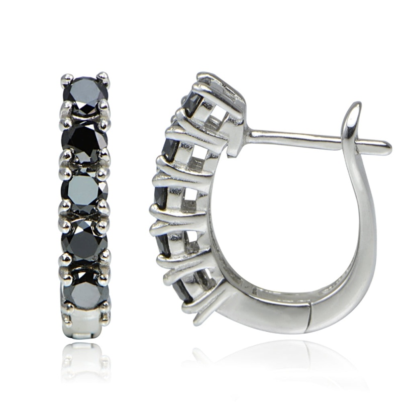 Sterling Silver 1.25 Ct Tdw Black Diamond Hoop Earrings