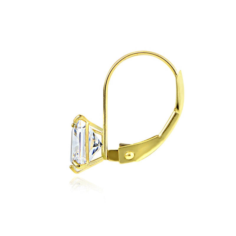 14K Yellow Gold 2.60 Ct Tdw Cubic Zirconia Square Leverback Earring, 6Mm