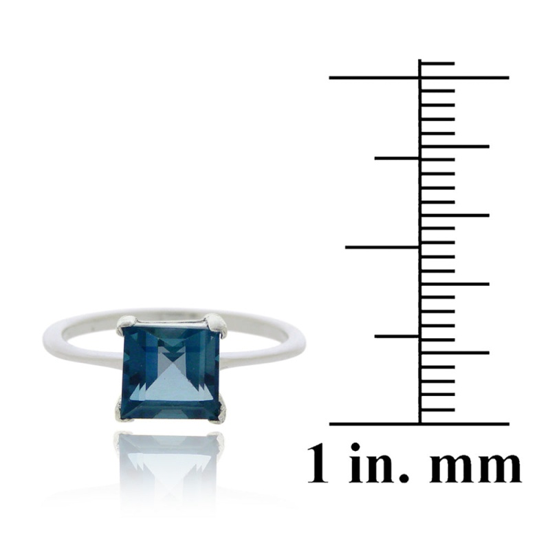 Sterling Silver London Blue Topaz Solitaire Square Ring