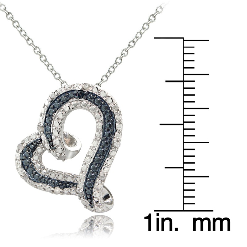 Sterling Silver 1/8Ct Tdw Blue & White Diamond Floating Heart Necklace