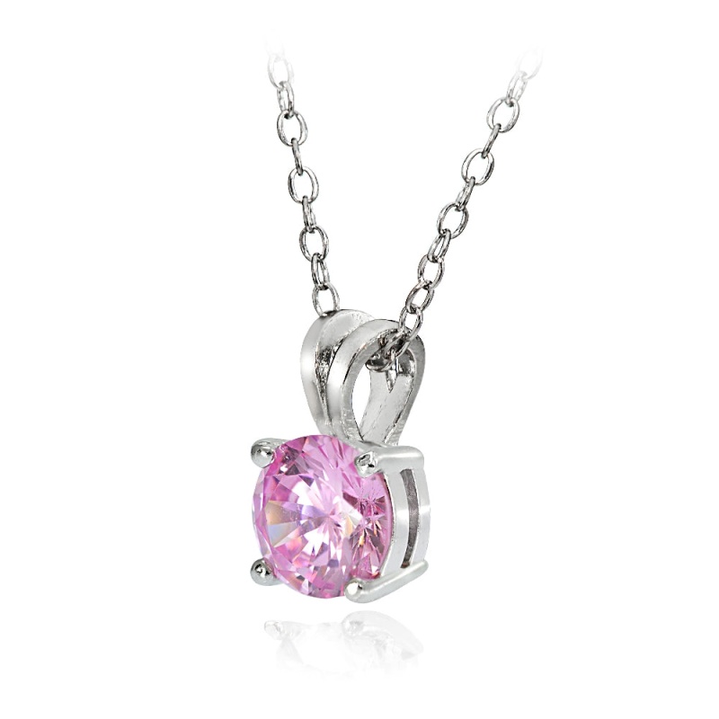 Sterling Silver 2.75Ct Light Pink Cubic Zirconia 9Mm Round Solitaire Necklace