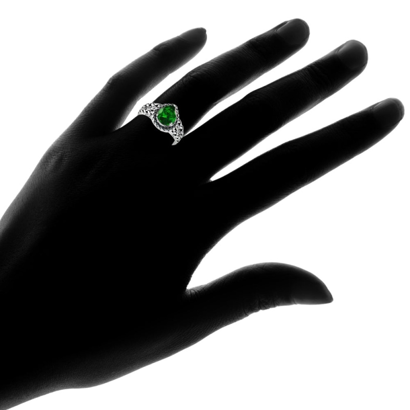 Sterling Silver Simulated Emerald Pear-Cut Oxidized Rope Split Shank Ring, Size 7 - 7