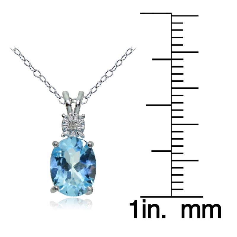 Sterling Silver Blue Topaz And Diamond Accent Oval Necklace