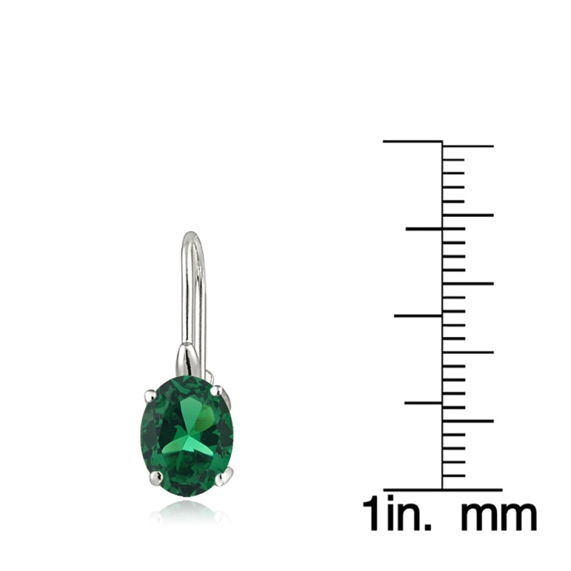 Sterling Silver Created Emerald 8X6mm Oval Leverback Earrings