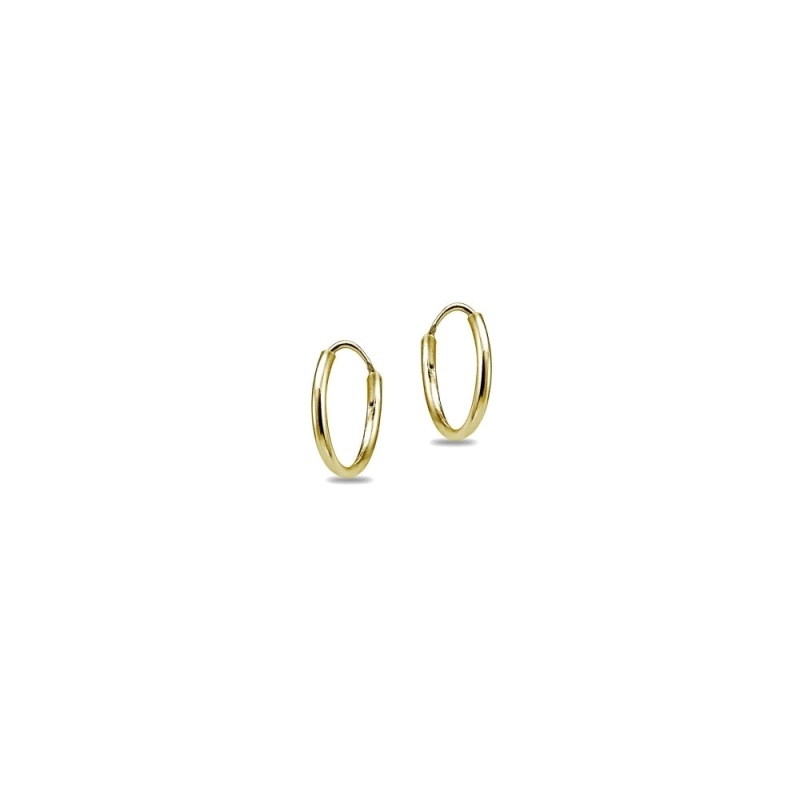 14K Gold Tiny Small Round Thin Lightweight Unisex Endless Hoop Earrings, 10Mm
