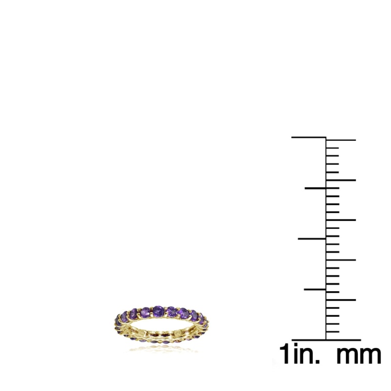 Yellow Gold Flashed Sterling Silver African Amethyst 3Mm Round-Cut Eternity Band Ring