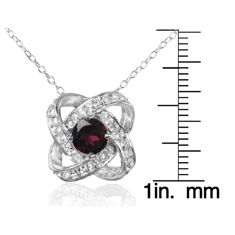 Sterling Silver Garnet And White Topaz Love Knot Necklace