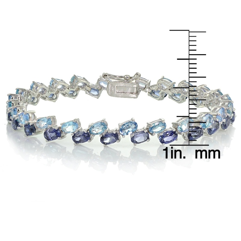 Sterling Silver Tanzanite And Aquamarine 2-Row Bracelet