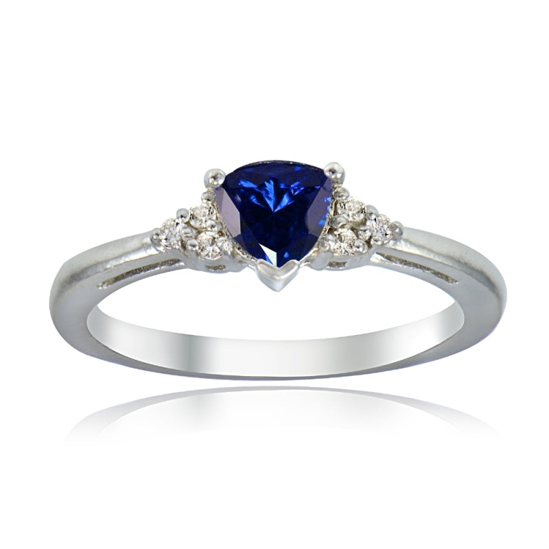 Sterling Silver Created Blue Sapphire And White Topaz Trillion-Cut Ring