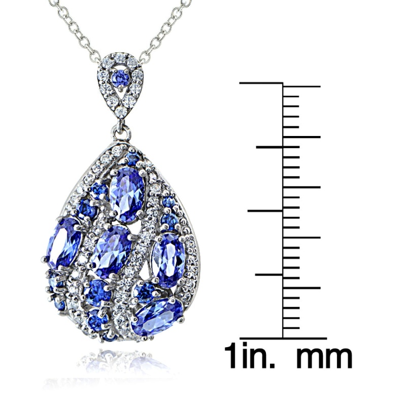 Sterling Silver Created Tanzanite And Cubic Zirconia Teardrop Necklace
