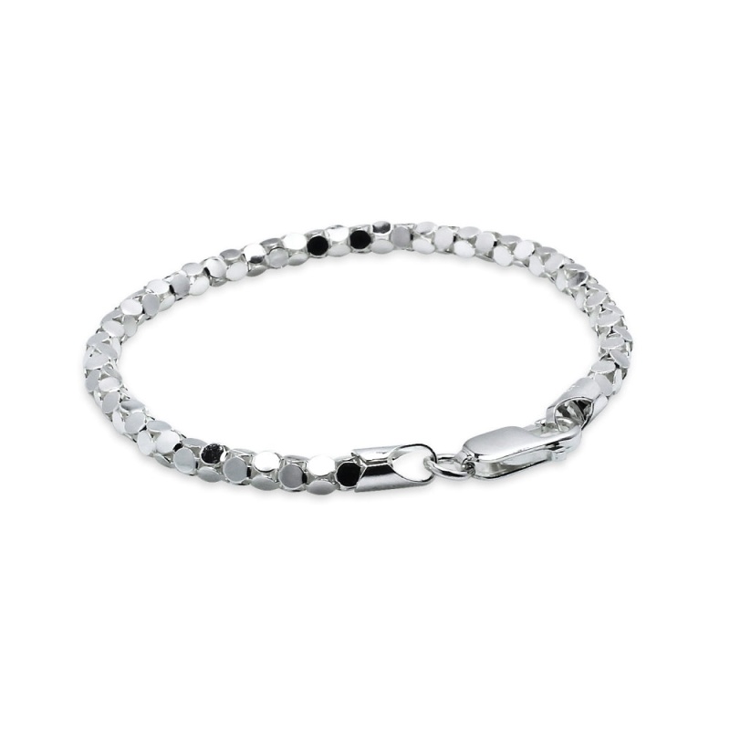 Sterling Silver High Polished Italian Mirror Popcorn Chain Bracelet, 7.25 Inches