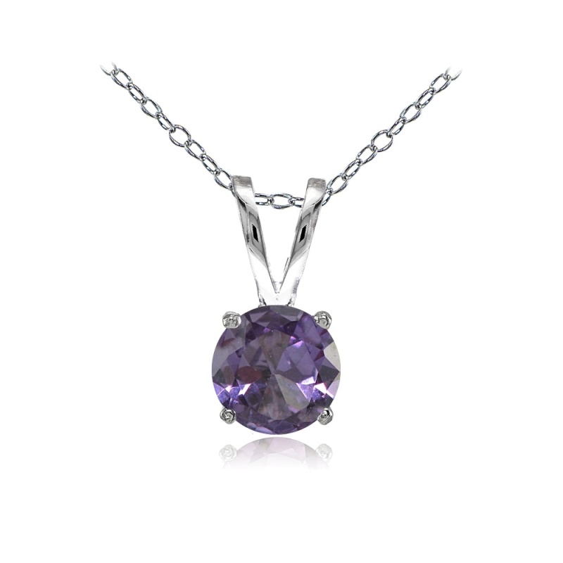 Sterling Silver Created Alexandrite 7Mm Round Solitaire Necklace