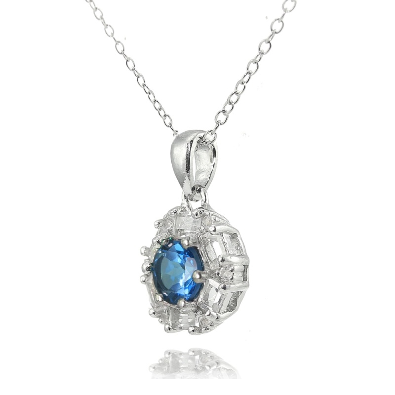 Sterling Silver London Blue And White Topaz Baguette & Round-Cut Fashion Necklace