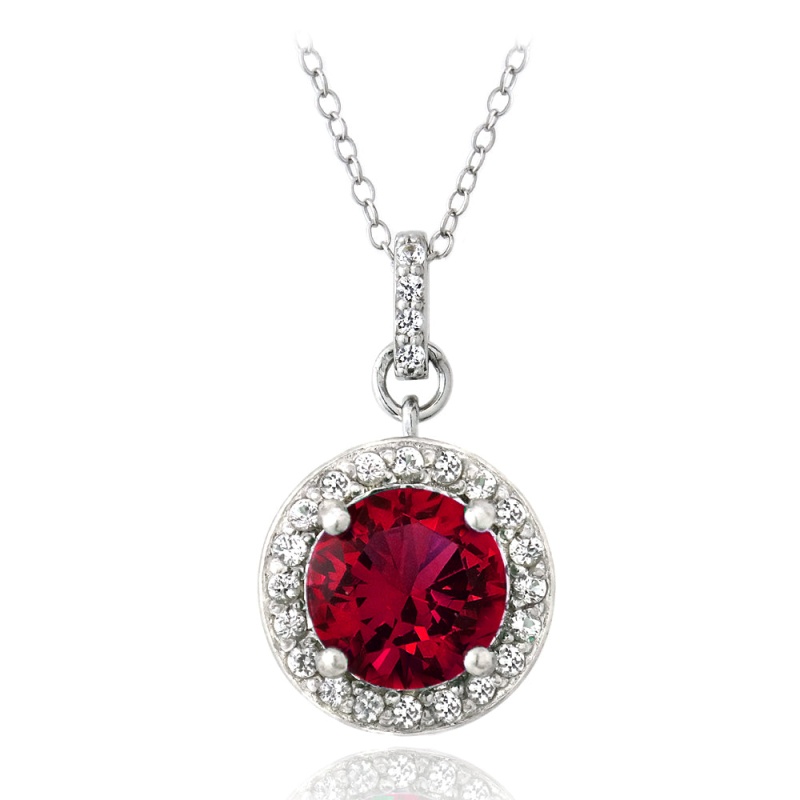 Sterling Silver 2.75Ct Created Ruby & White Sapphire Round Necklace