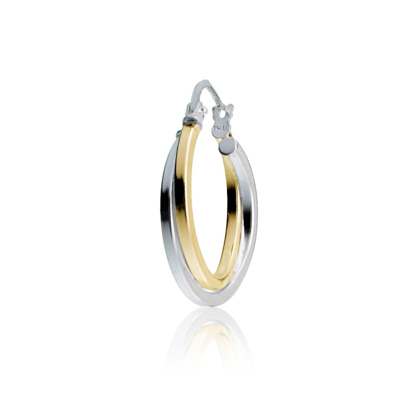 Gold Tone Over Sterling Silver Two-Tone Intertwining Square-Tube Polished Hoop Earrings, 20Mm