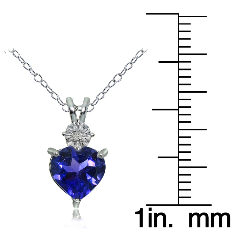 Sterling Silver Created Blue Sapphire And Diamond Accent Heart Necklace