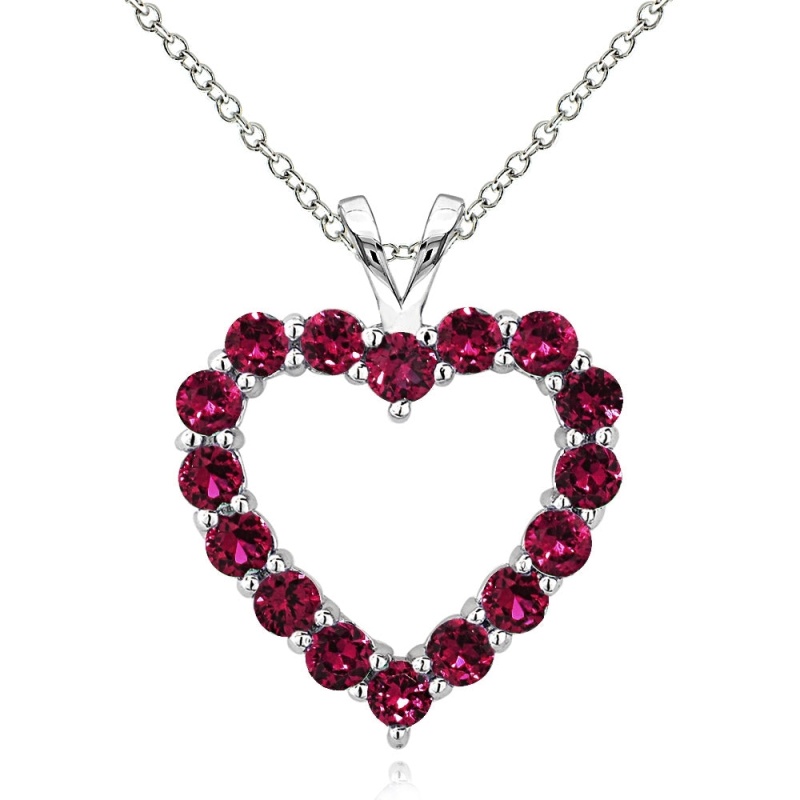 Sterling Silver 2.25 Ct Created Ruby Open Heart Necklace
