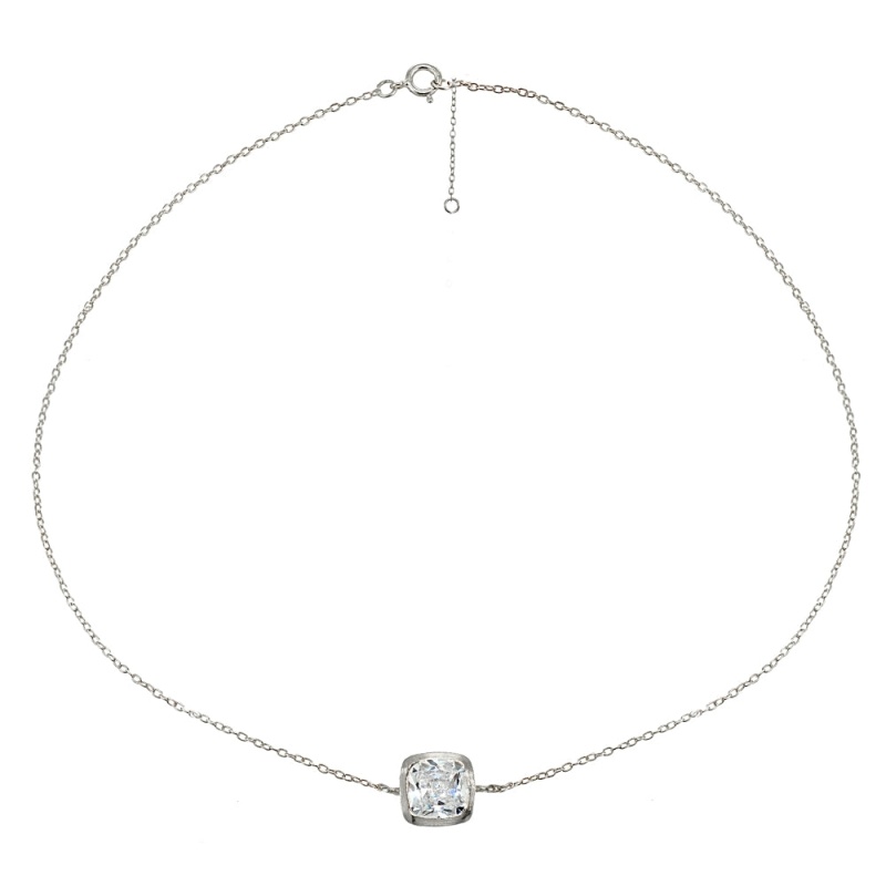 Sterling Silver Cubic Zirconia Cushion-Cut Bezel-Set Chain Anklet