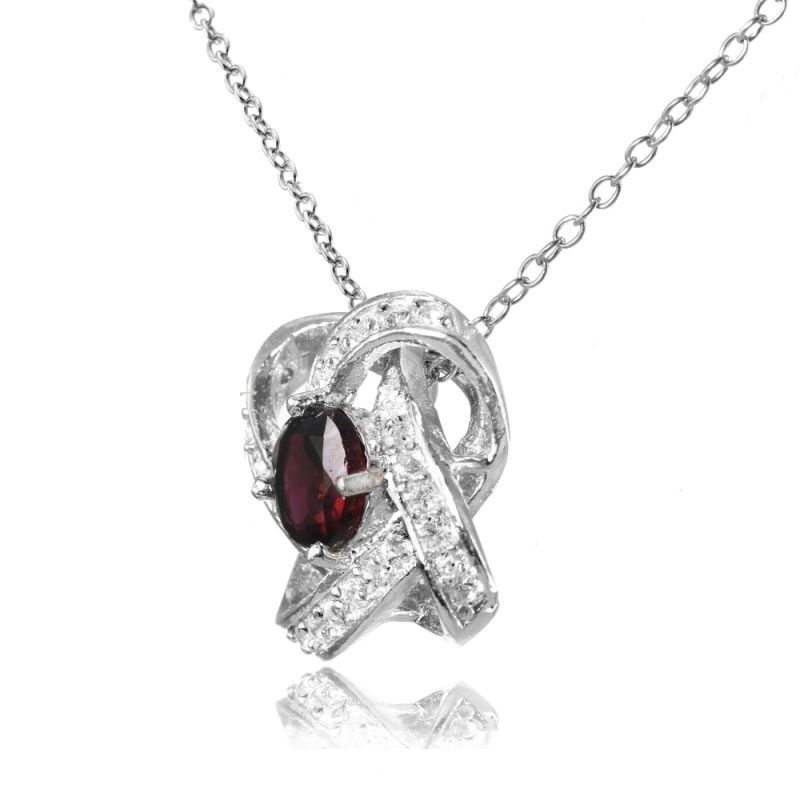 Sterling Silver Garnet And White Topaz Love Knot Necklace